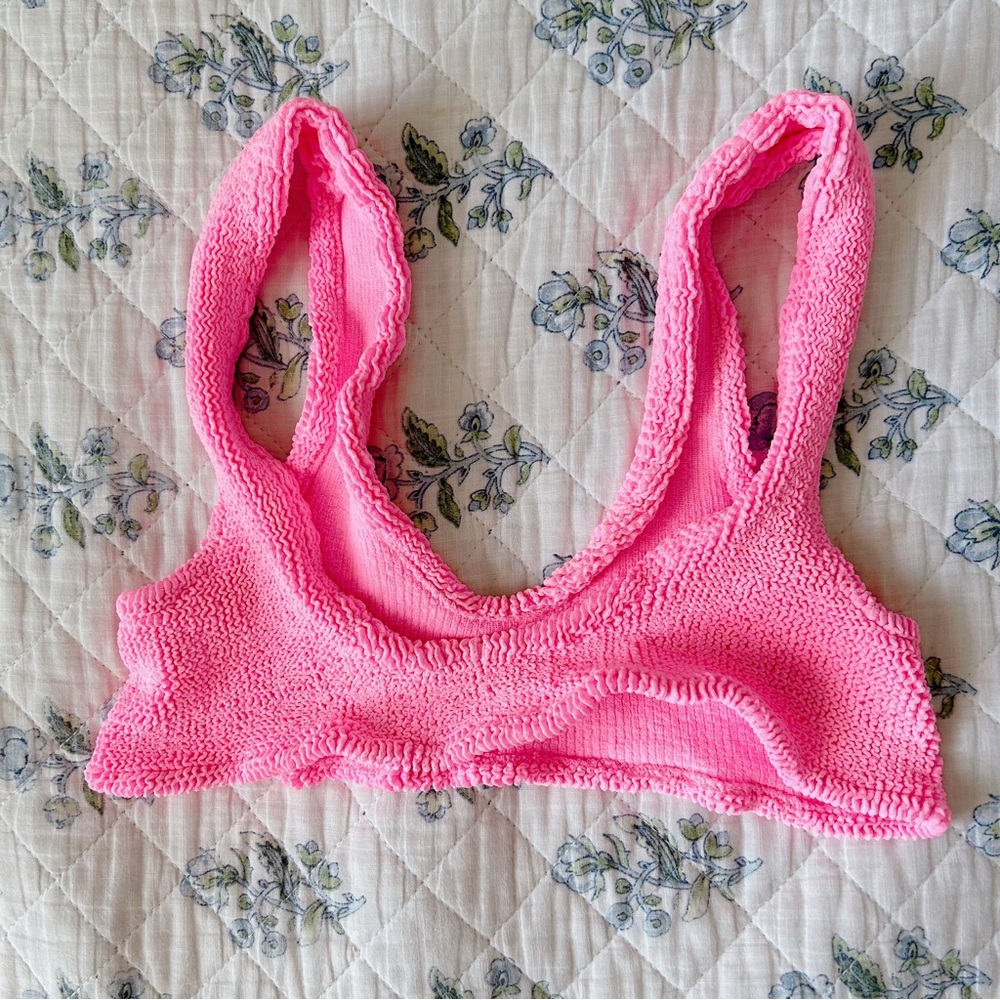 Hunza G Hot Pink Crinkle Bikini Top One Size - Picture 2 of 4